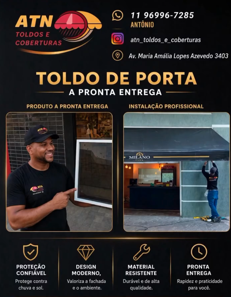 ATN Toldos apresentando toldo de porta e instalação profissional